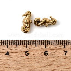 304ステンレススチールビーズ  タツノオトシゴ  イオンプレーティング（ip）  ゴールドカラー  12x5.5x5mm  穴：1.2mm&nbsp;STAS-B128-49G
