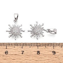 真鍮マイクロパヴェクリアキュービックジルコニアペンダント  太陽のチャーム  プラチナ  14.5x12.5x2.5~3mm  穴：5x2mm&nbsp;KK-T080-73P