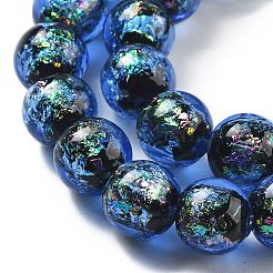 手作りのホイルランプワークビーズ連売り  ラウンド  藤紫色  10mm  約40個/連  14.57''（37センチメートル）&nbsp;FOIL-K003-06B-19