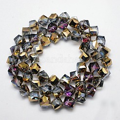 半分メッキクリスタルガラスキューブビーズ連売り  多面カット  銅メッキ  10~11x10~11x10~11mm  穴：1mm&nbsp;EGLA-F023-D02