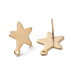 201 ステンレススチールスタッドピアス金具  水平ループと316ステンレススチールピン付き  スター  24KGP本金メッキ  15x13mm  穴：1.4mm  ピン：0.7mm&nbsp;STAS-K241-05G