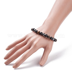 Natural Wood & Tiger Eye & Synthetic Hematite Round Beaded Stretch Bracelet&nbsp;BJEW-JB08150