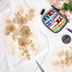 ポリエステル パイエット 刺繍布 縫い付けパッチ  花  小麦  376x220x15mm&nbsp;PATC-WH20008-04B