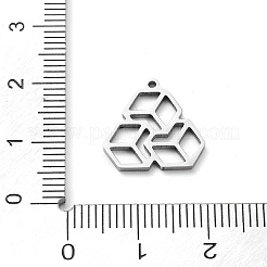 変色しない304ステンレススチールペンダント  レーザー切断  六角チャーム  ステンレス鋼色  15x15x1mm  穴：1.2mm&nbsp;STAS-D036-05P