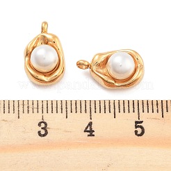304ステンレススチールインレイABSパールペンダント  ゴールドカラー  14x8.5x7mm  穴：1.6mm&nbsp;STAS-S131-02G
