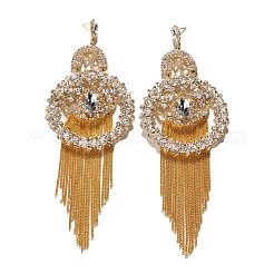 Brass Crystal Rhinestone Flat Round Tassel Stud Earrings&nbsp;FS-WG48573-01