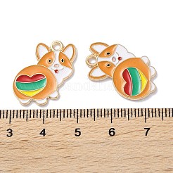 合金エナメルチャーム  ゴールドカラー  動物テーマのチャーム  犬  21x15x1mm  穴：1.8mm&nbsp;ENAM-O001-08Q-G