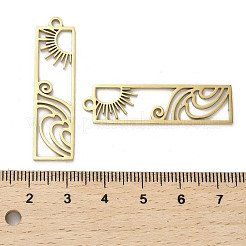 304ステンレスペンダント  中空  太陽のチャーム入り長方形  ゴールドカラー  40.5x11x1.5mm  穴：2mm&nbsp;STAS-B054-02G
