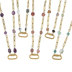 Natural Mixed Stone Nuggets Beaded Chain Necklaces&nbsp;NJEW-JN06508