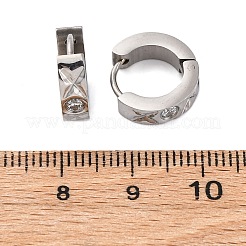 304ステンレススチール、キュービックジルコニア研磨効果フープピアス  ステンレス鋼色  13.5x4mm&nbsp;EJEW-M001-25P