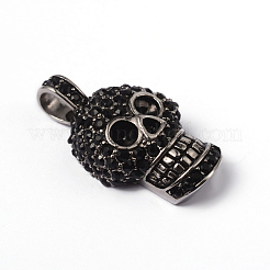 316サージカルステンレスラインストーンペンダント  ハロウィンの頭蓋骨  アンティークシルバー  36x19.5x10mm  穴：7x5mm&nbsp;STAS-L184-030