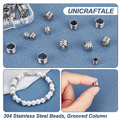 304ステンレススチールビーズ  溝付き柱  ステンレス鋼色  4~8x4~5.5mm  穴：3~6mm  約50個/箱&nbsp;STAS-UN0001-31