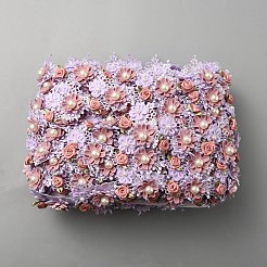 ポリエステル手作りフラワーレースリボン  プラスチックビーズ付き刺繍レースティルム  衣類用アクセサリー  ラベンダー  2-1/4インチ（57mm）&nbsp;OCOR-WH0088-01