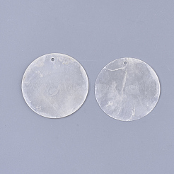 カピスシェルペンダント  フラットラウンド  ホワイトスモーク  39.5x1mm  穴：1.8mm&nbsp;SHEL-S276-23B