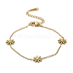 304ステンレススチールフラワーリンクブレスレット  女性用アズキチェーンジュエリー  ゴールドカラー  6-1/2インチ（16.5cm）&nbsp;BJEW-Q040-06G