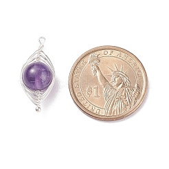 Natural Stone Copper Wire Wrapped Connector Charms&nbsp;X-PALLOY-JF01377-01