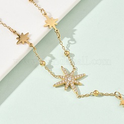 304 Stainless Steel Micro Pave Clear Star Pendant Long Tassel Y Necklaces for Women&nbsp;NJEW-C119-02G