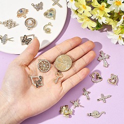 40pcs20スタイルアロイラインストーンペンダント  エナメル  混合図形  ゴールドカラー  17~29x11~21x1.5~5.5mm  穴：1.2~2.5mm  2個/スタイル&nbsp;FIND-YW0009-04