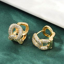 真鍮製クリアキュービックジルコニアダングルイヤリング  チェーンチャーム  18KGP本金メッキ  14.5x11x16mm&nbsp;EJEW-Q016-04G