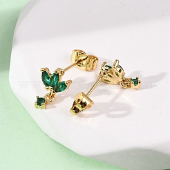 真鍮マイクロパヴェキュービックジルコニアホースアイダングルスタッドピアス  18KGP本金メッキ  11.5x8mm&nbsp;EJEW-S280-02G