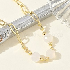 天然ホワイトアゲートのファセットカットされたフラットラウンドいビーズが付いた真鍮製のペーパークリップチェーンブレスレット  長持ちメッキ  ゴールドカラー  8.50インチ（21.6cm）&nbsp;GG-CBA37F5-02G-03