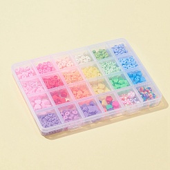 手作り樹脂粘土ビーズ連売り  ジュエリー工芸用品のDIY用  フラットラウンド  ハート  花  ミックスカラー  1241個/箱&nbsp;CLAY-FS0001-09