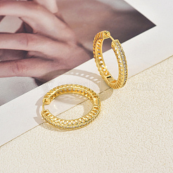 Hollow Brass Clear Cubic Zirconia Hoop Earrings&nbsp;LS-SP8143