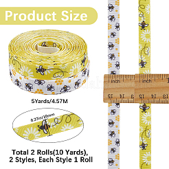 2 Rolls 2 Styles Polyester Bees Printed Grosgrain Ribbons&nbsp;SRIB-CY0001-10