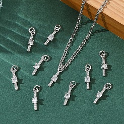 シェグレース 真鍮製マイクロパヴェ キュービックジルコニアペンダント  カドミウムフリー＆ニッケルフリー＆鉛フリー  長方形チャーム  透明  プラチナメッキ  14x3.5x2.5mm  穴：2.5mm&nbsp;XGRQ3D619-510P