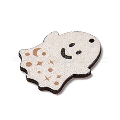 片面プリントの木製ペンダント  ハロウィーンのチャーム  ゴースト  37.5x29x2.5mm  穴：1.7mm&nbsp;WOOD-B009-01C