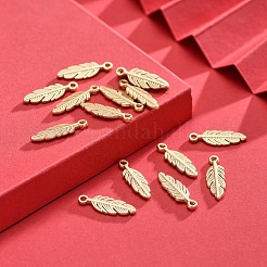 チベット風合金チャーム  羽  鉛フリー＆ニッケルフリー＆カドミウムフリー  18KGP本金メッキ  マットゴールドカラー  15x5x1.5mm  穴：1mm&nbsp;TIBEP-S317-10MG-NR