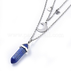 Natural Lapis Lazuli Bullet Pendant Tiered Necklaces&nbsp;NJEW-JN02414-03