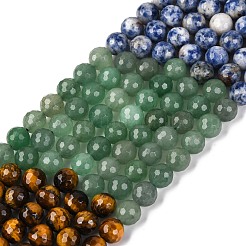 Chakra Theme Natural Red Rainbow Jasper & Yellow Aventurine & Tiger Eye & Green Aventurine & Blue Spot Stone & Lapis Lazuli & Amethyst Beads Strands&nbsp;G-F668-14-8mm