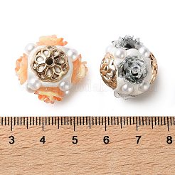手作りポリマー粘土インドネシアビーズ  花の丸  合金コア、樹脂、ABS模造真珠付き  ライトゴールド  ミックスカラー  18~20x18~19mm  穴：1.8mm&nbsp;IPDL-H001-07KCG