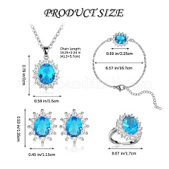 Cubic Zirconia Oval Pendant Necklace & Link Bracelet & Cuff Ring & Stud Earrings&nbsp;SJEW-SZC0001-01D