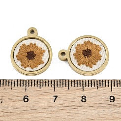 304ステンレススチール製＆刺繍入りペンダント  フラワーラウンドフラワーチャーム  イオンプレーティング（ip）  長持ちメッキ  18KGP本金メッキ  キャメル  18x15x2.5mm  穴：1.6mm&nbsp;SA-CBA1ED9-04G-02