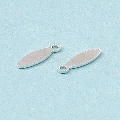 真鍮チャーム  カドミウムフリー＆鉛フリー  オーバルチャーム  925銀メッキ  10x3x0.5mm  穴：1mm&nbsp;KK-A172-47S