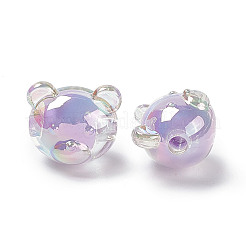 UVメッキレインボー虹色アクリルビーズ  ツートン  クマ  紫色のメディア  16x18x16mm  穴：3.5mm&nbsp;X1-OACR-H015-11F