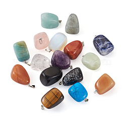 天然＆合成混合原石のペンダント  プラチナトーンの真鍮パーツ  ナゲット  23~30x13~22x12~20mm  穴：5x3mm  15素材  2個/材料  30個/箱&nbsp;G-TA0001-11