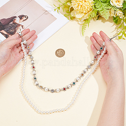 1Pc Round White Plastic Pearl Beaded Alloy Colorful Rhinestone Flower Double Layer Chain Belts for Pants&nbsp;AJEW-GF0012-67