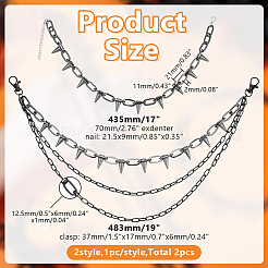 Punk Exaggerated Alloy Cable Necklaces & Aluminum & Iron Spike Rivet Tassel Chains Belt Jewelry Sets&nbsp;SJEW-AR0001-02