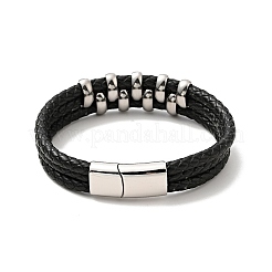Leather Braided Triple Loops Multi-strand Bracelet with 304 Stainless Steel Magnetic Clasp for Men Women&nbsp;BJEW-C021-20