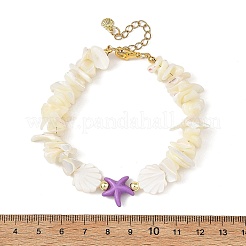 Ocean Dyed Synthetic Turquoise Starfish and Natural White Shell Chip Beaded Bracelets for Women&nbsp;BJEW-JB14282