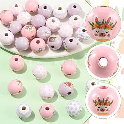 40Pcs 10 Colors Easter Theme Printed Wood Beads&nbsp;WOOD-FS0002-55B