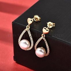 Teardrop with Round Brass Micro Pave Clear Cubic Zirconia Dangle Stud Earrings&nbsp;EJEW-A135-19G