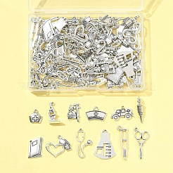100pcs12スタイルチベットスタイル亜鉛合金ペンダント  鉛フリー＆カドミウムフリー  アンティークシルバー  13~32x6~23x1.5~8mm  穴：1.2~2mm&nbsp;TIBEP-FS0001-39