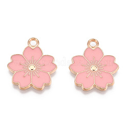 合金エナメルチャーム  さくらの花  ライトゴールド  ピンク  20.5x17.5x1.5mm  穴：2mm&nbsp;X-ENAM-S121-115J