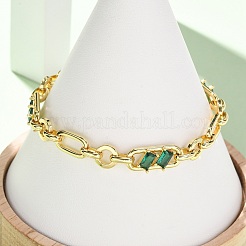 リング＆ペーパークリップ 真鍮マイクロパヴェキュービックジルコニアリンクチェーンブレスレット（女性用）  18KGP本金メッキ  カドミウムフリー＆鉛フリー  ラックめっき  長持ちメッキ  グリーン  6.89インチ（17.5cm）&nbsp;BJEW-D458-03G-05