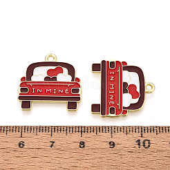 バレンタインデー合金エナメルペンダント  ハートのチャームが付いた車  ゴールドカラー  ファイヤーブリック  22x22x1mm  穴：1.8mm&nbsp;ENAM-T023-24A