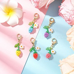 ひまわりのつぼみのアクリルガラスシードビーズペンダント装飾  合金製カニカン付き  ゴールドカラー  ミックスカラー  40mm&nbsp;HJEW-MZ00229